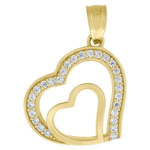 10kt 10k Yellow Gold Cubic-Zirconia Womens Heart Charm Pendant